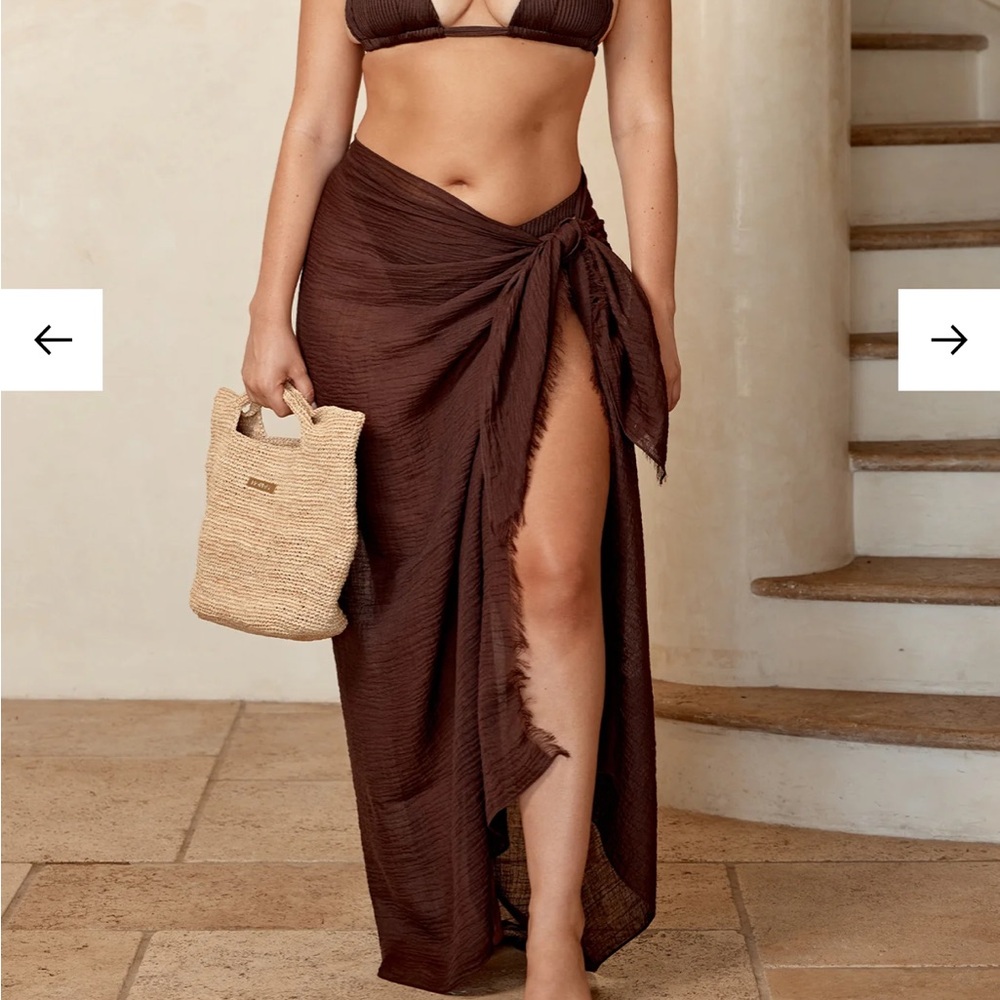 Monday Swimwear Espresso Crinkle Mykonos Sarong Wrap Skirt